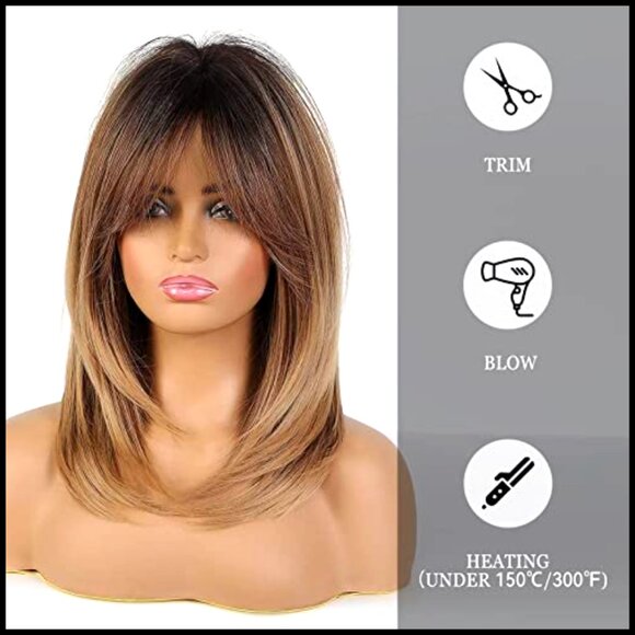 Shoulder Length Curly Wig with Bangs Soft Fiber Modern Style Daily Wear